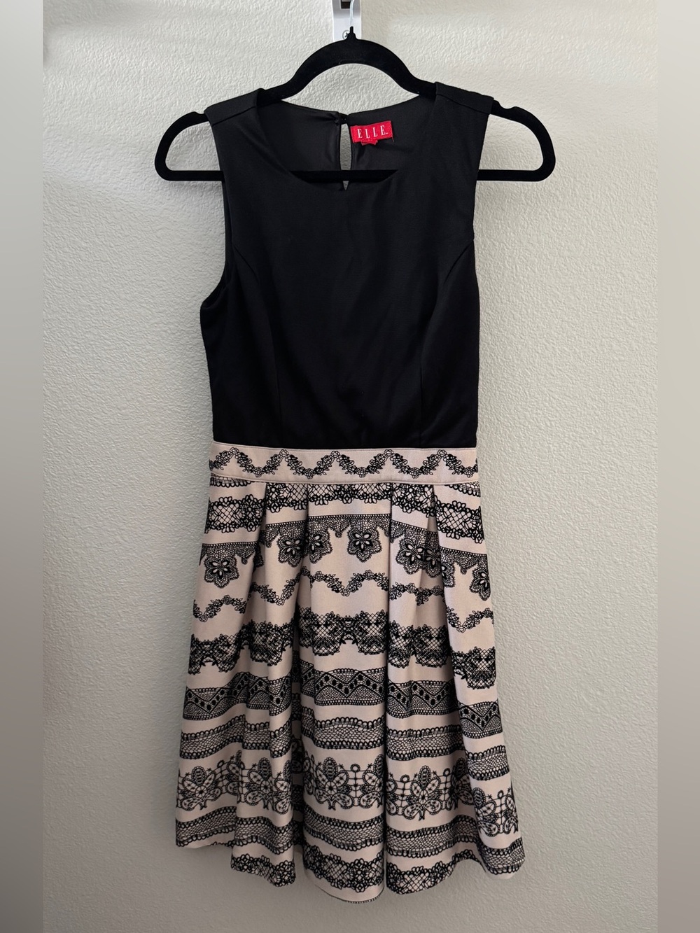 Elle Black and Blush Lace-Print Fit & Flare Women’s Dress - Picture 1 of 5